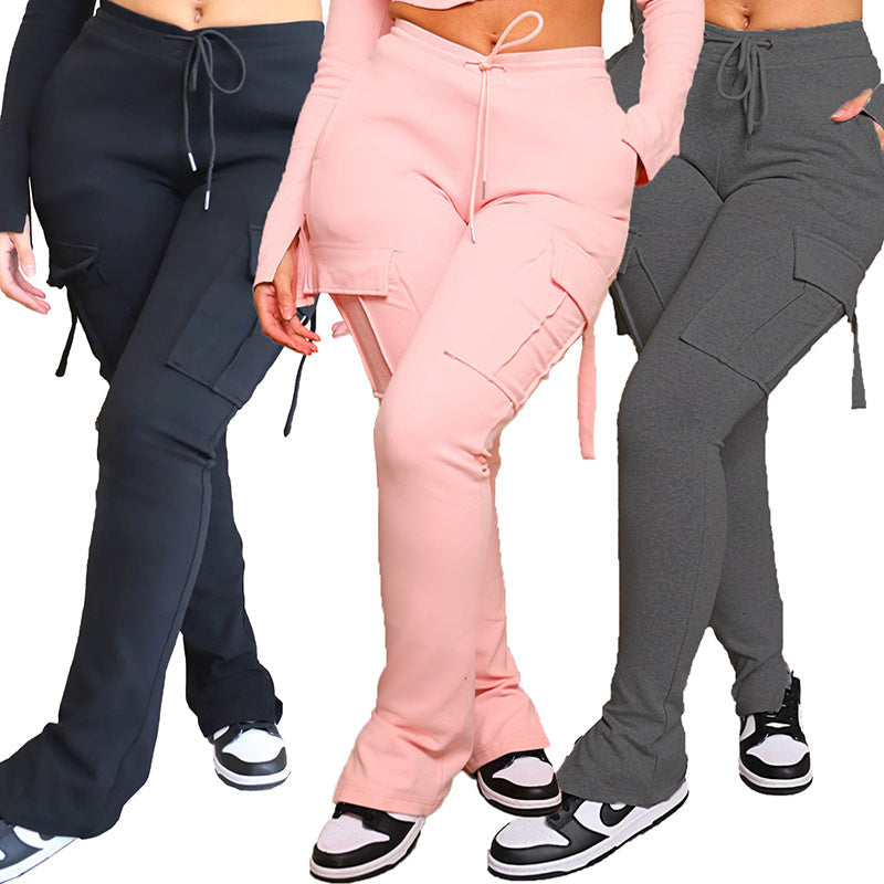 High Waist Drawstring Wide Leg Straight Trousers For Women