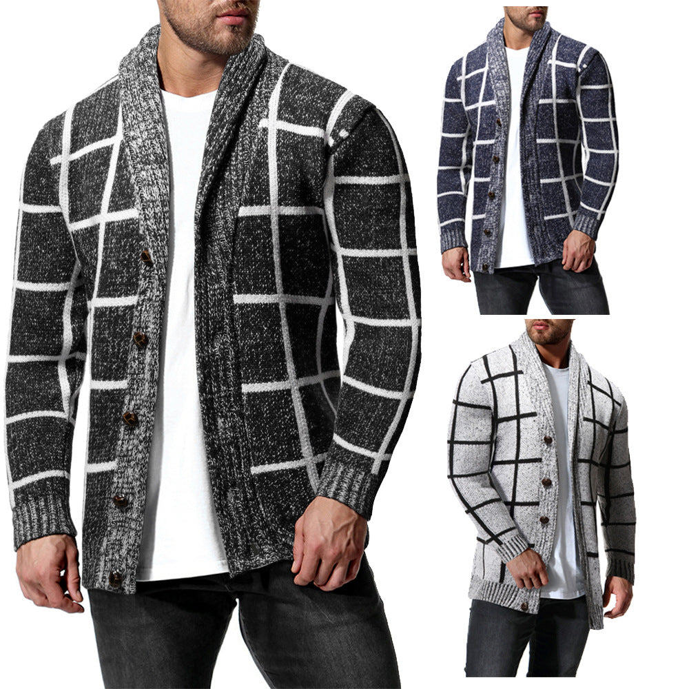 Maglione cardigan scozzese con colori coordinati per l'inverno da uomo