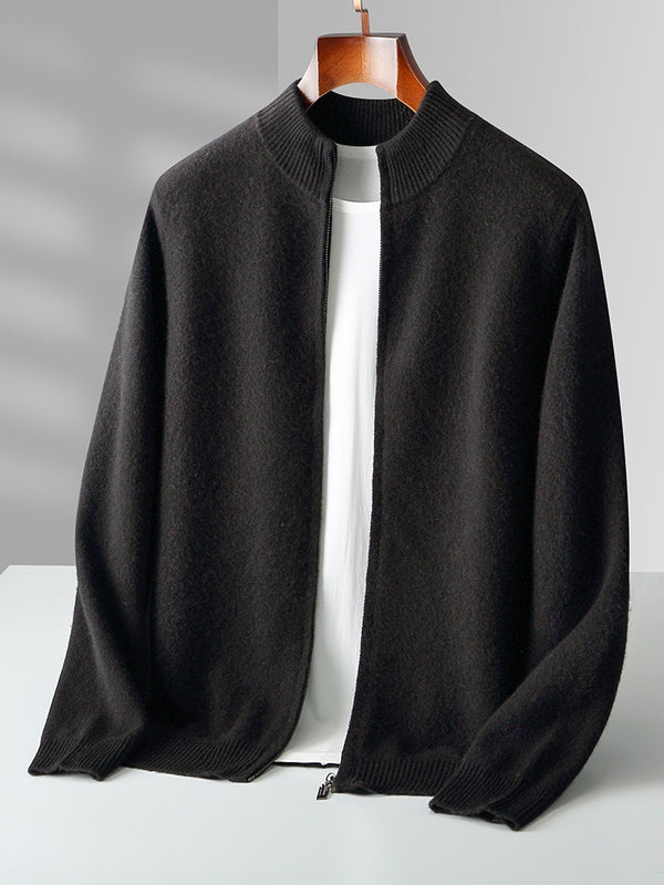 Pure Wool Knit Double-strand Thickening Stand Collar Cashmere Cardigan coat