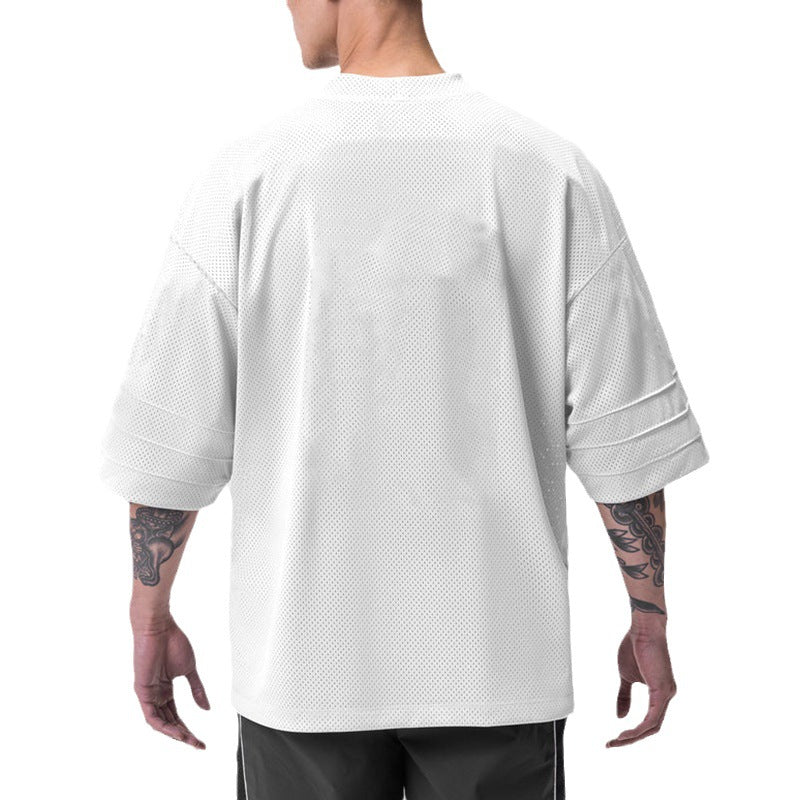 Quick-drying Drop Shoulder Mesh V-neck Short Sleeve t-shirt