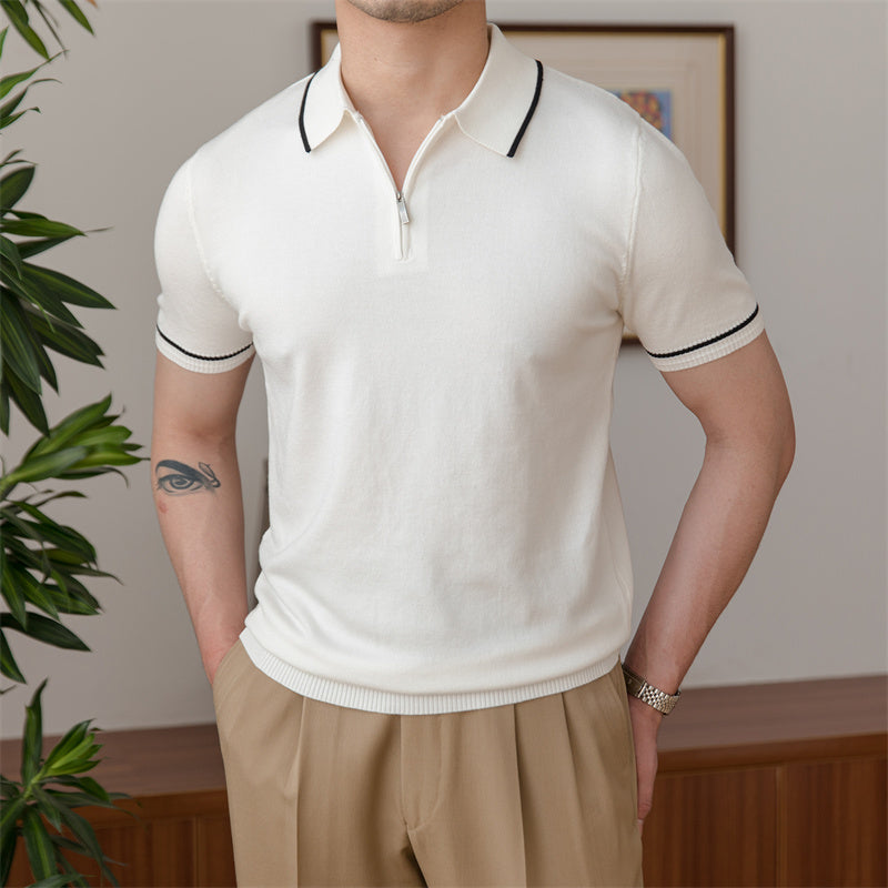 Zipped Contrast Knitted Polo