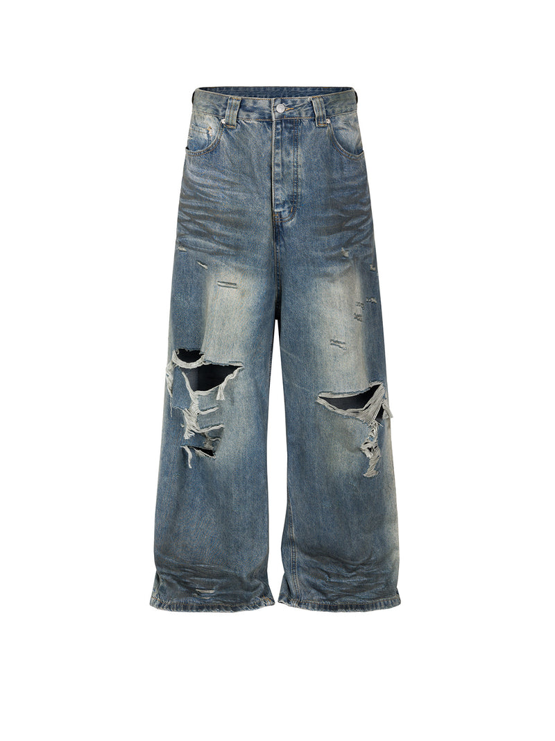 Big Ripped jeans Men And Women Retro Washed
