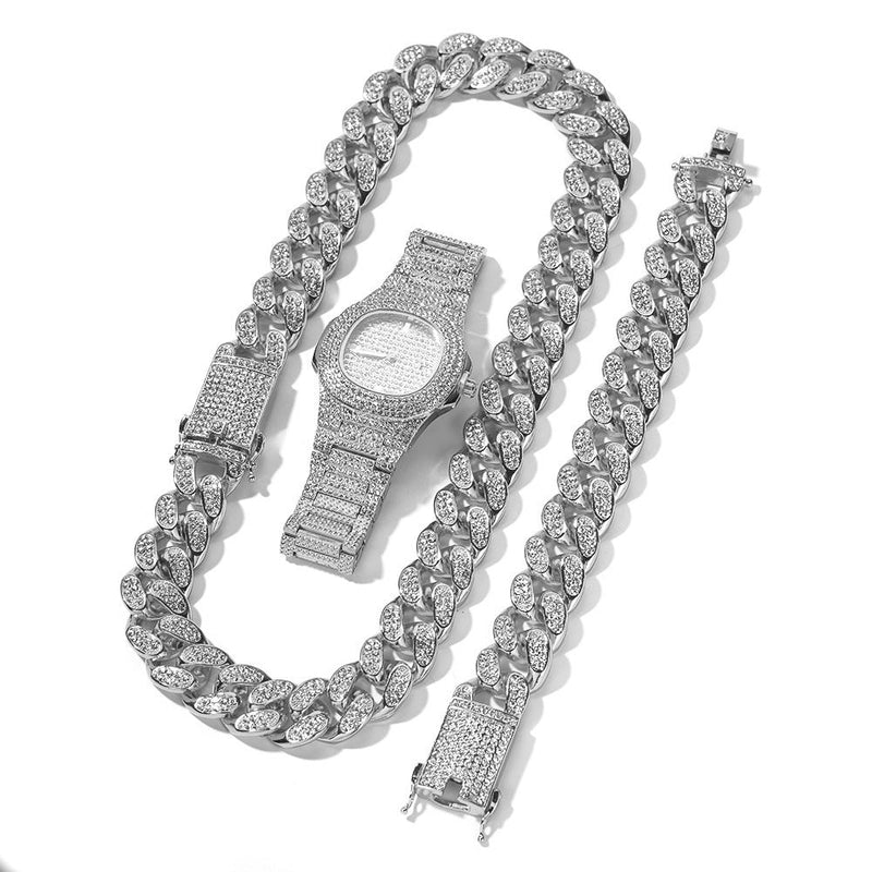 Diamond Full Watch Bracelet and necklace set