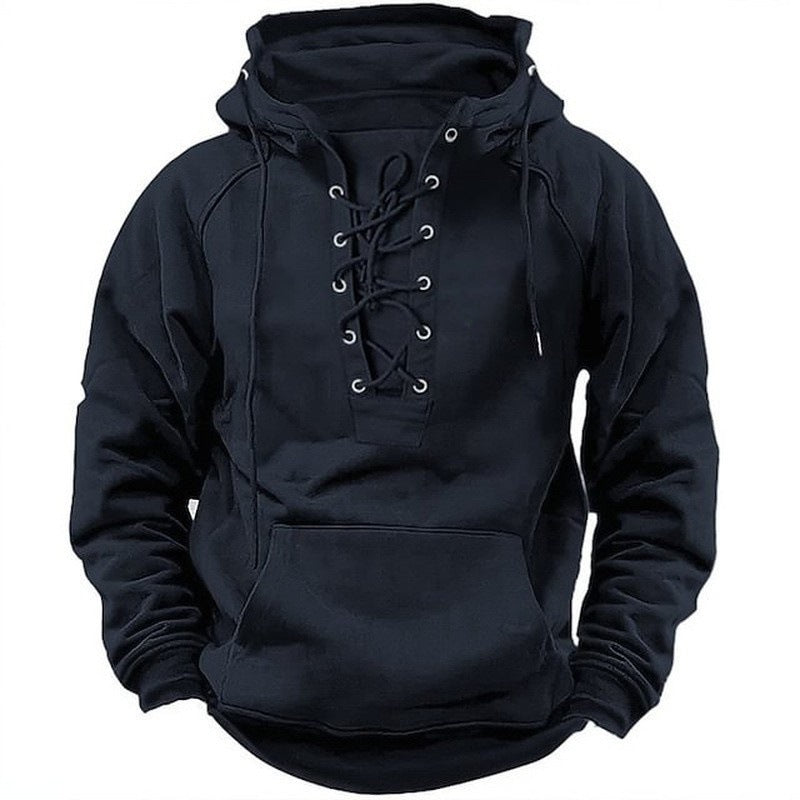 Men's Outdoor Retro Lace-up Hooded Long-sleeved sweater