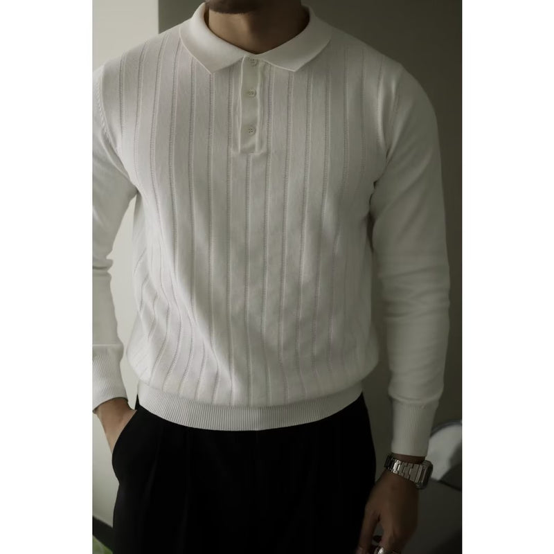 American Retro Heavy Lapel Long Sleeve Polo Casual Sweater