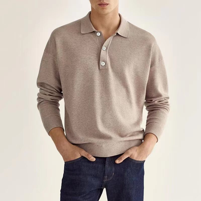 Long Sleeve V-neck Button up Men's Casual Top Polo Shirt