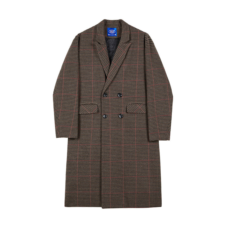 long Woolen Plaid trench Coat men