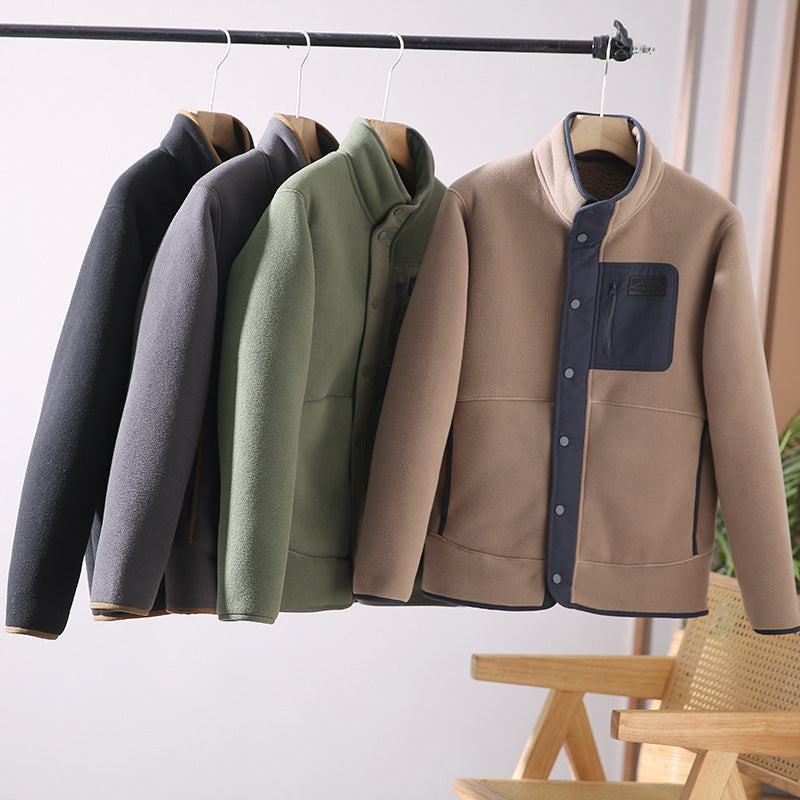 Fleece-lined Thickened Stand Collar Pocket Jacket