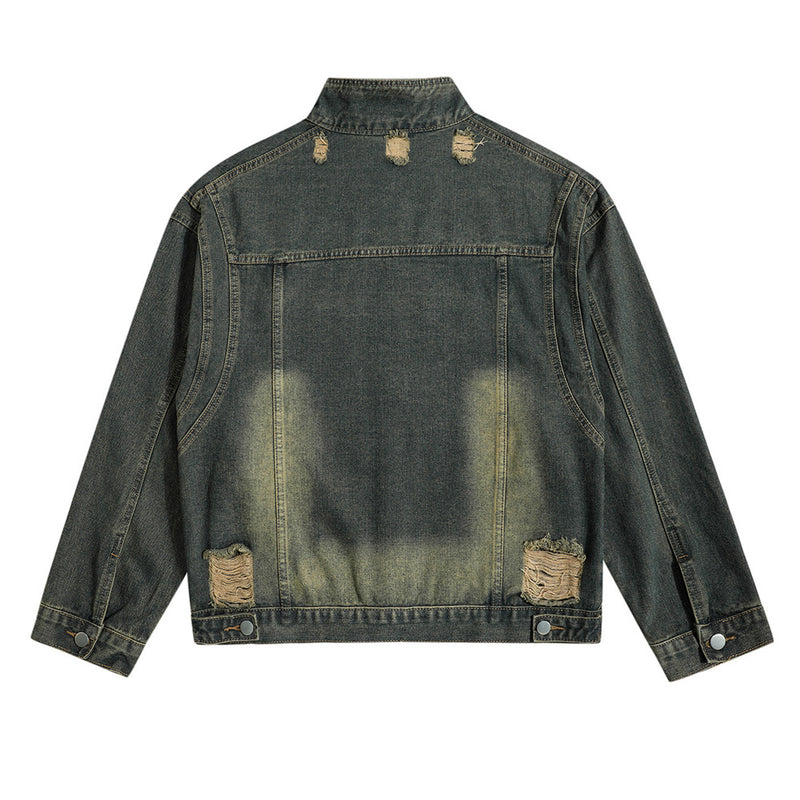 High Street Hole Stand Collar Denim Jacket