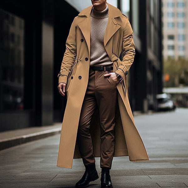 Large Lapel Double Breasted Belt Long Trench Coat