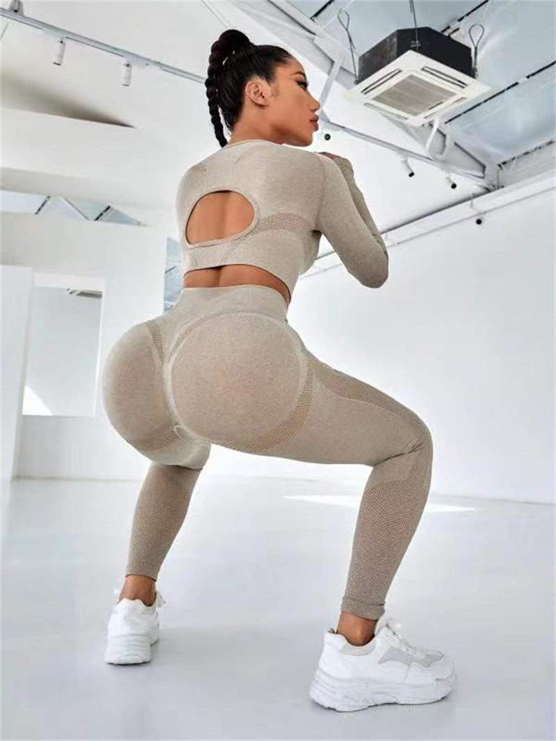 2pcs Sports Suits Long Sleeve Tops And Butt Lifting High Waist Seamless Fitness tracksuit