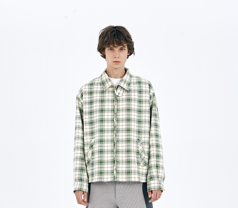 Green Plaid Fabric casual jacket men