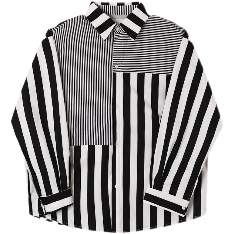 Simple Striped Splicing Temperament Cold Men's Shirt