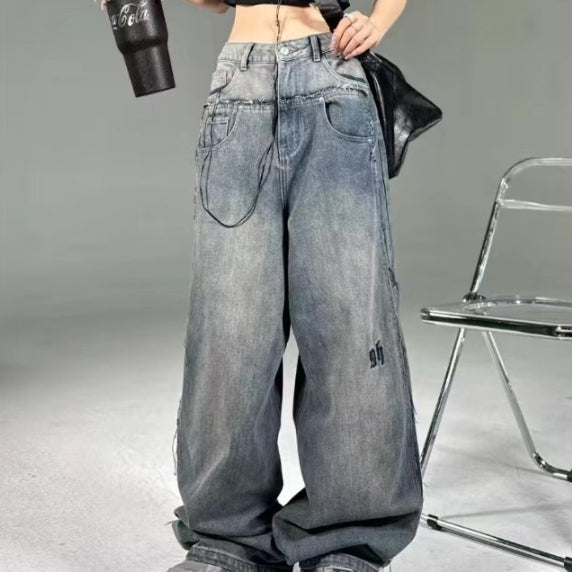 Men's And Women's Straight Loose Mop Retro Pants