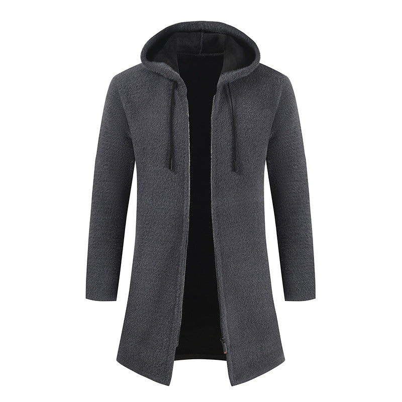 Men's Cashmere Knitting Cardigan Hooded Long Sweater