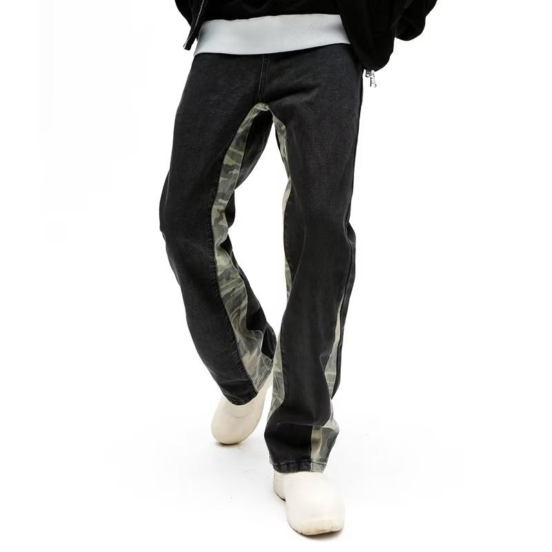 Men's High Street Design Stitching Camouflage Jeans