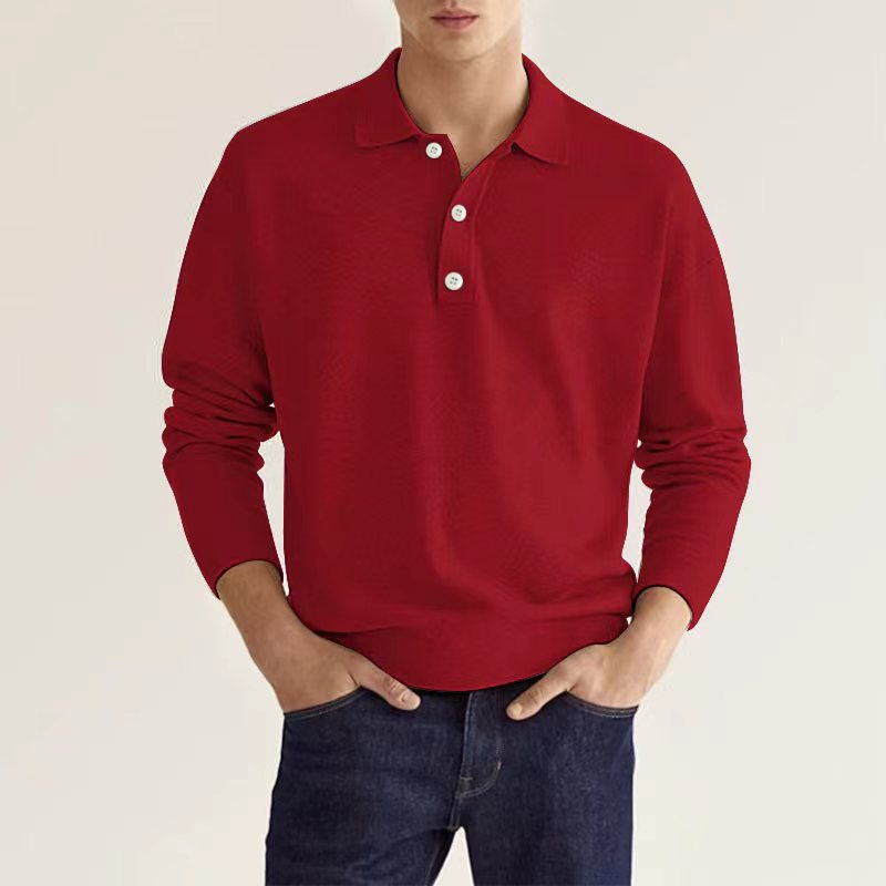 Long Sleeve V-neck Button up Men's Casual Top Polo Shirt