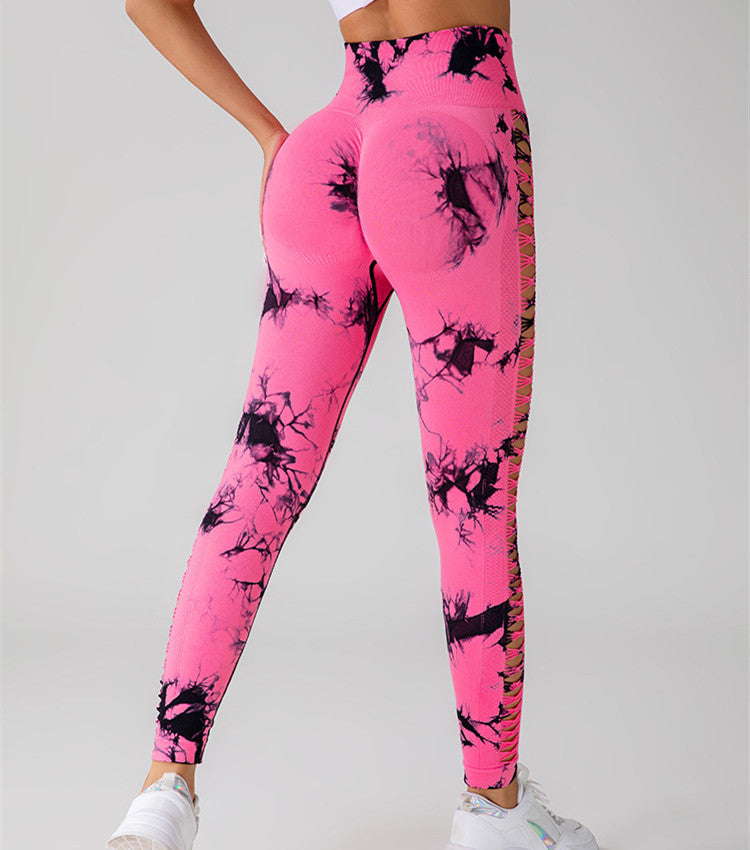 Pantalones de yoga con estampado de teñido anudado hueco, mallas deportivas sin costuras para levantamiento de glúteos de cintura alta, gimnasio y Fitness