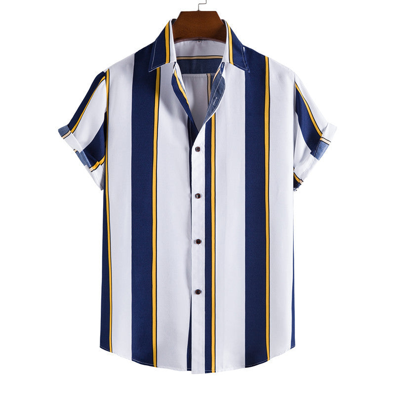 Men's Short Sleeve Casual Shirt Striped Printed Shirt