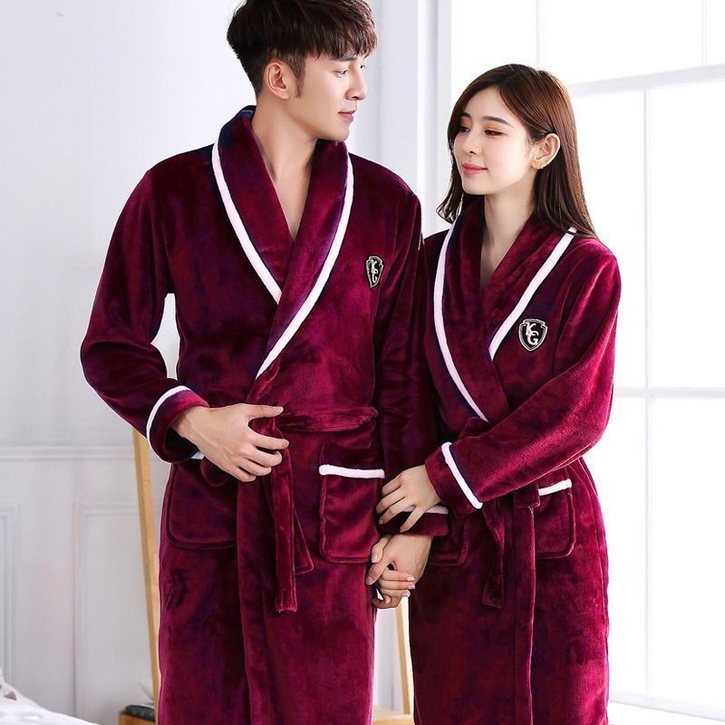 Flannel Thickened Long Section Bathrobe Men