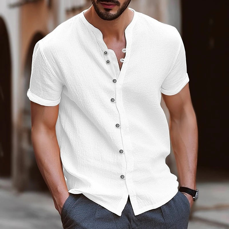 Men's Retro Cotton And Linen Casual Button Short Sleeves shirt