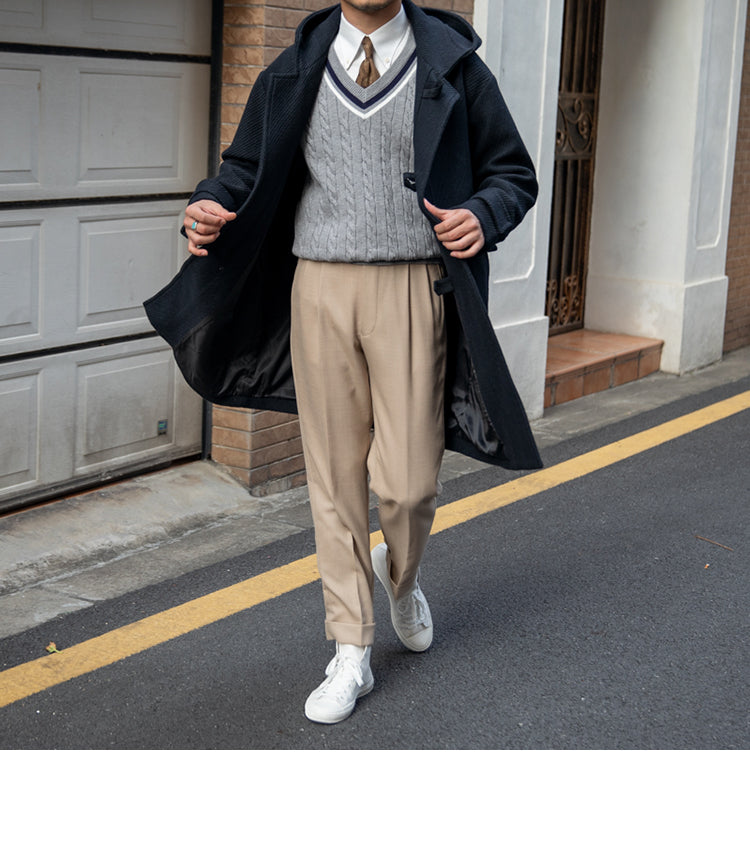 Gabardina cálida con capucha de lana para hombre