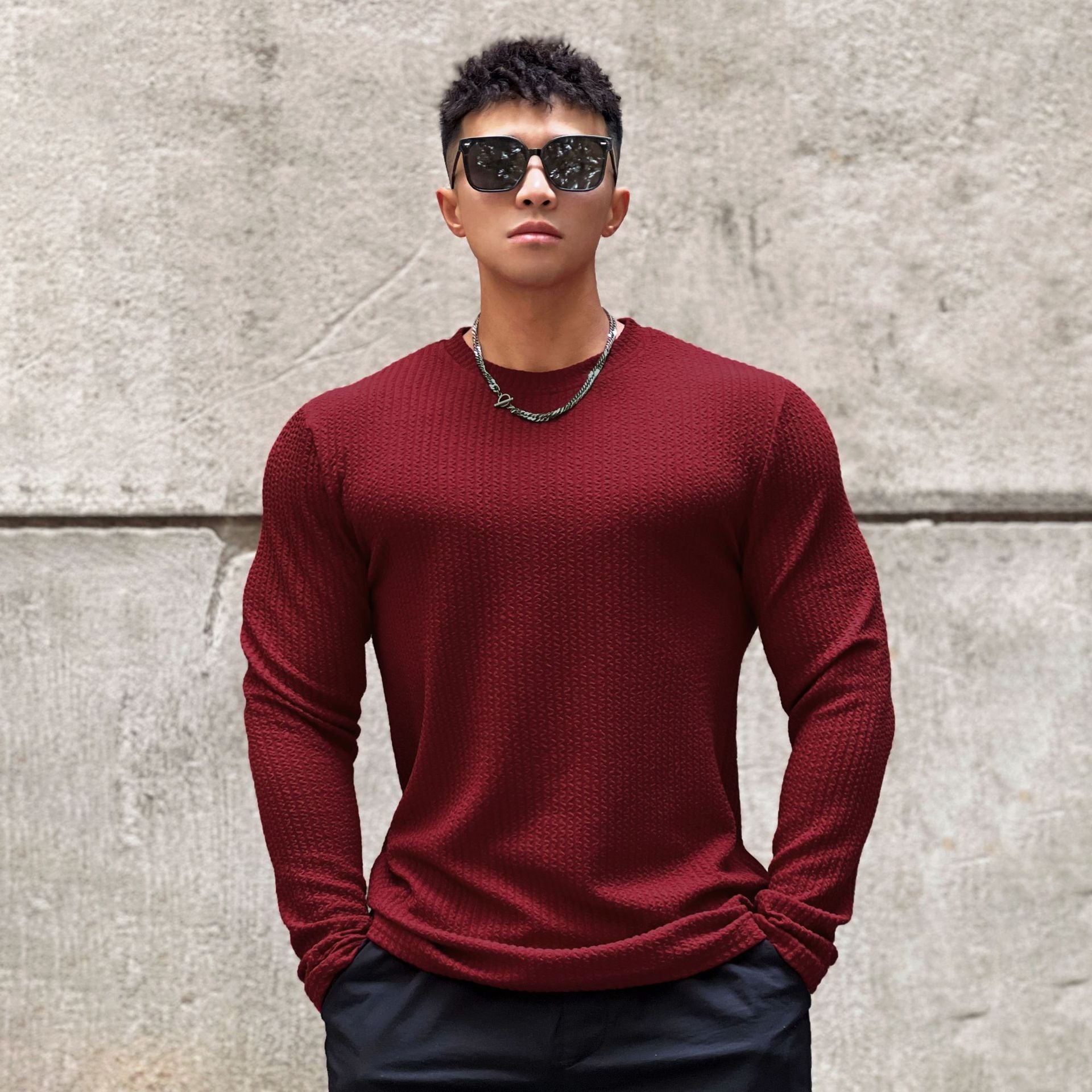 Men's Round Neck Pullover Long Sleeve Bottoming Shirt