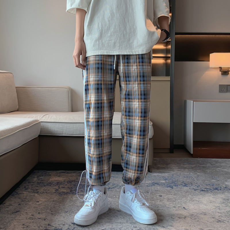 Plaid Trousers Men's Loose-fitting Casual Pants Summer Thin Style