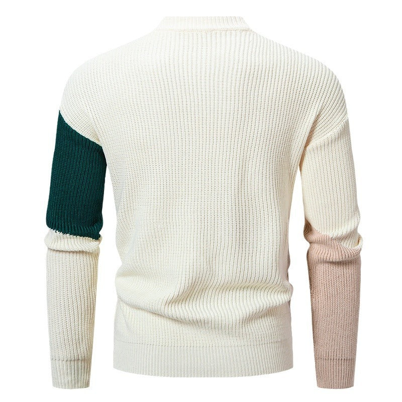 Men's Round Neck Multicolor Pullover Sweater