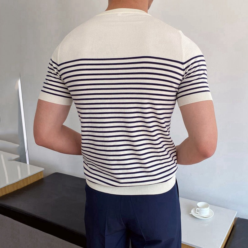 Short Sleeve Striped Sweater Slim Fit Men's T-Shirt