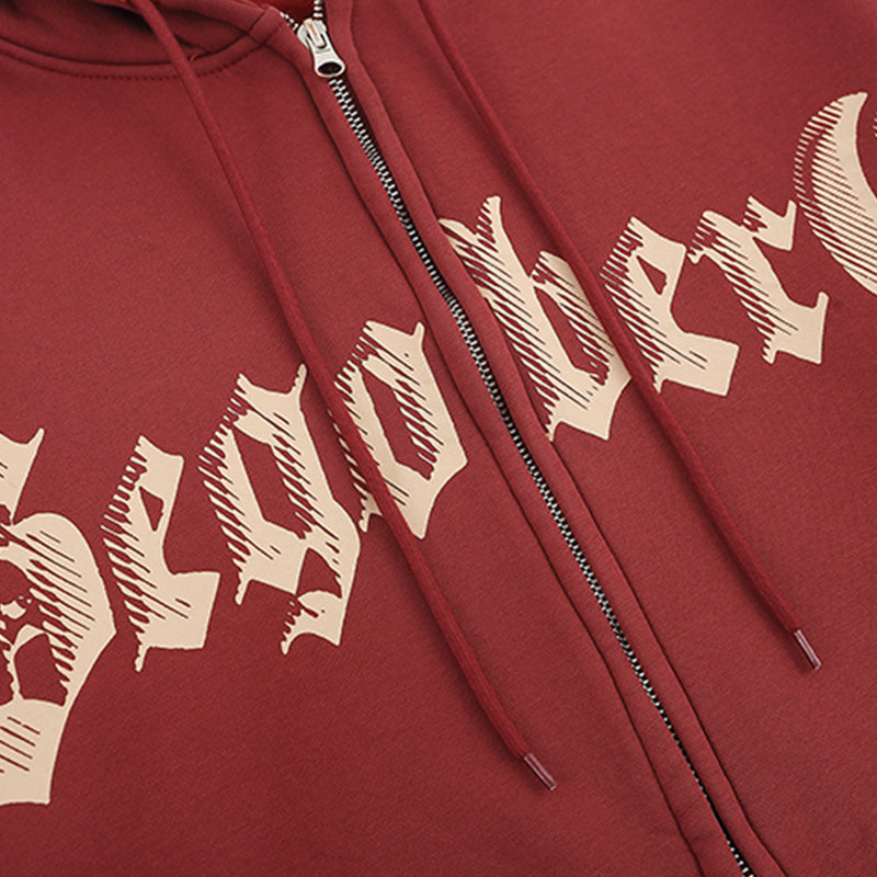 Creative Letters Printing Plus Velvet Hooded Cardigan Sweaters