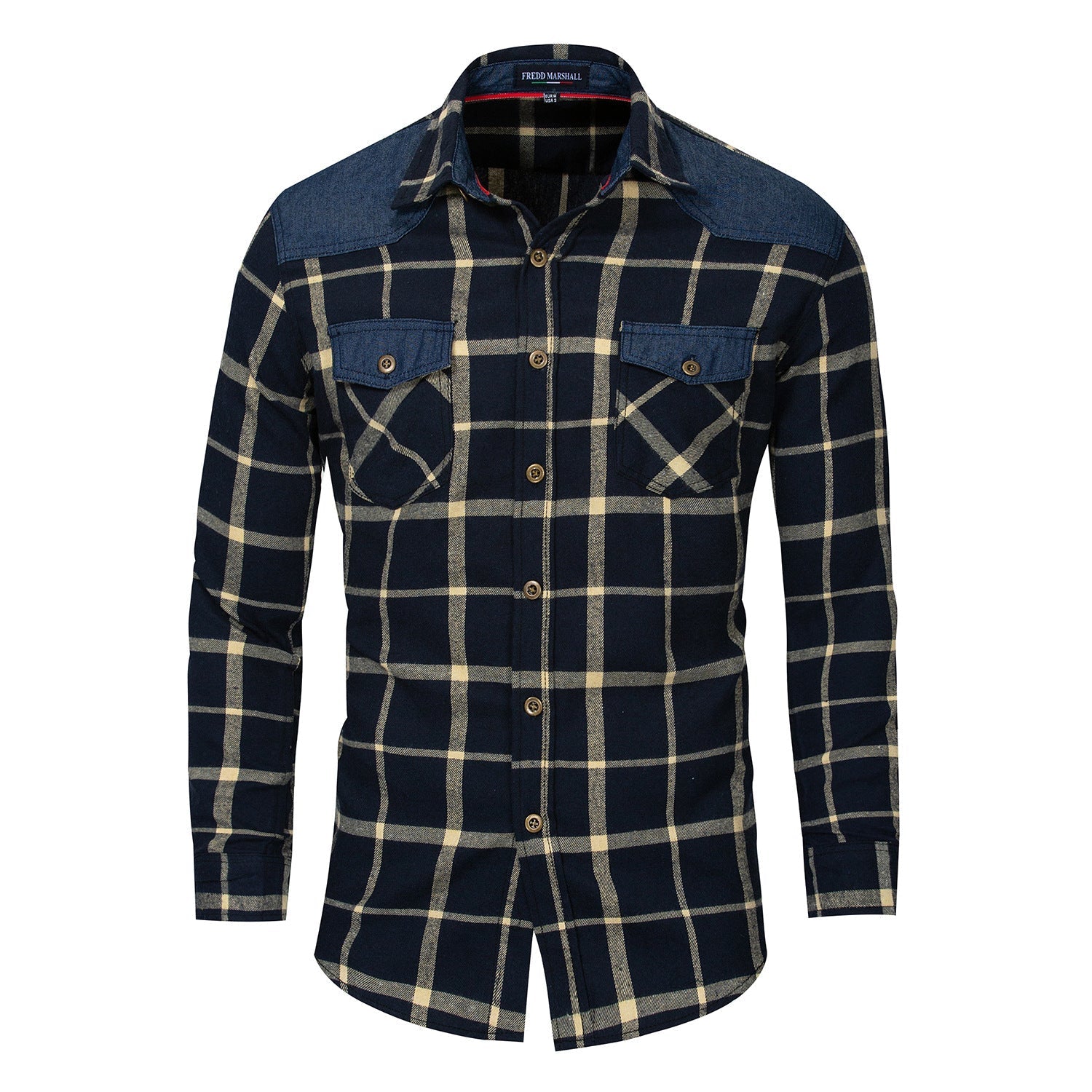 Fashion Men's Long-sleeved Denim Plaid Shirt