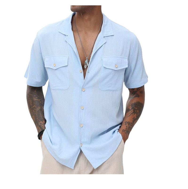 Camisa casual holgada con bolsillo de color sólido para hombre