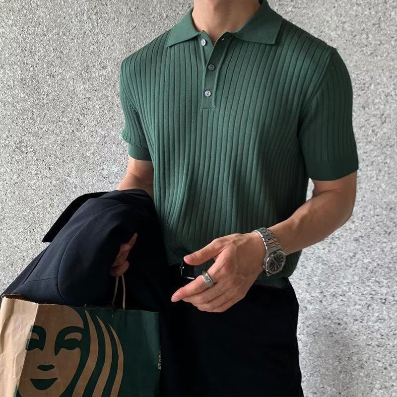 Summer Texture Korean Style Knitwear polo T-shirt