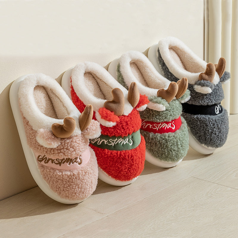 Zapatos navideños Zapatillas de casa de invierno Alce Zapatilla de dormitorio suave y acogedora
