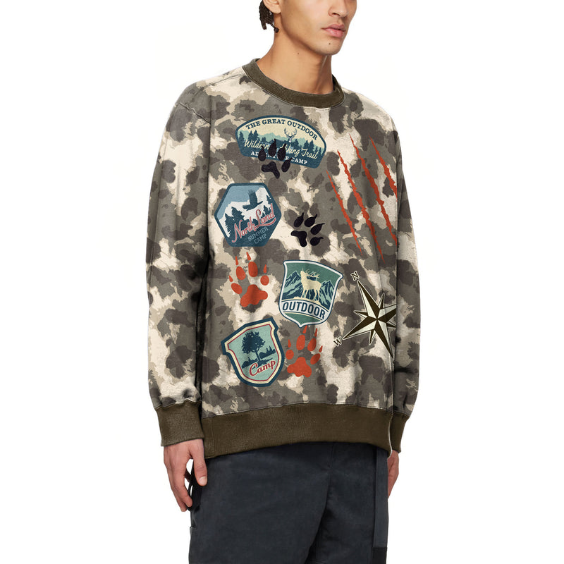 Camouflage Printed Round Neck Sweater