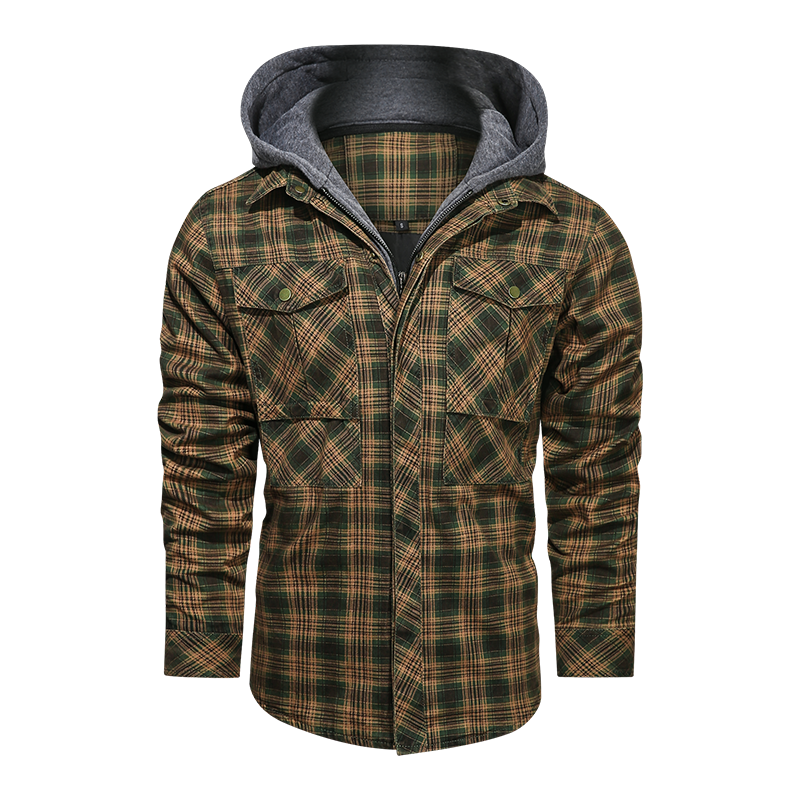 Men Long-sleeved Plaid Jacket