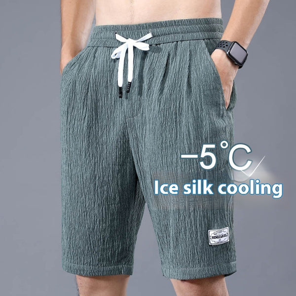 Summer Ice Silk Shorts Men's Thin Sports Quick-drying Knee Length Pants