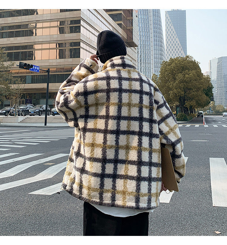 Winter Men Casual Yellow Plaid Jacket