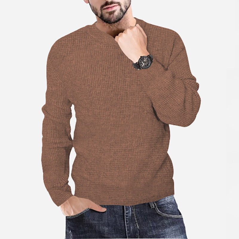 Nuevo Jersey de cuello redondo tejido para hombre, suéter informal liso