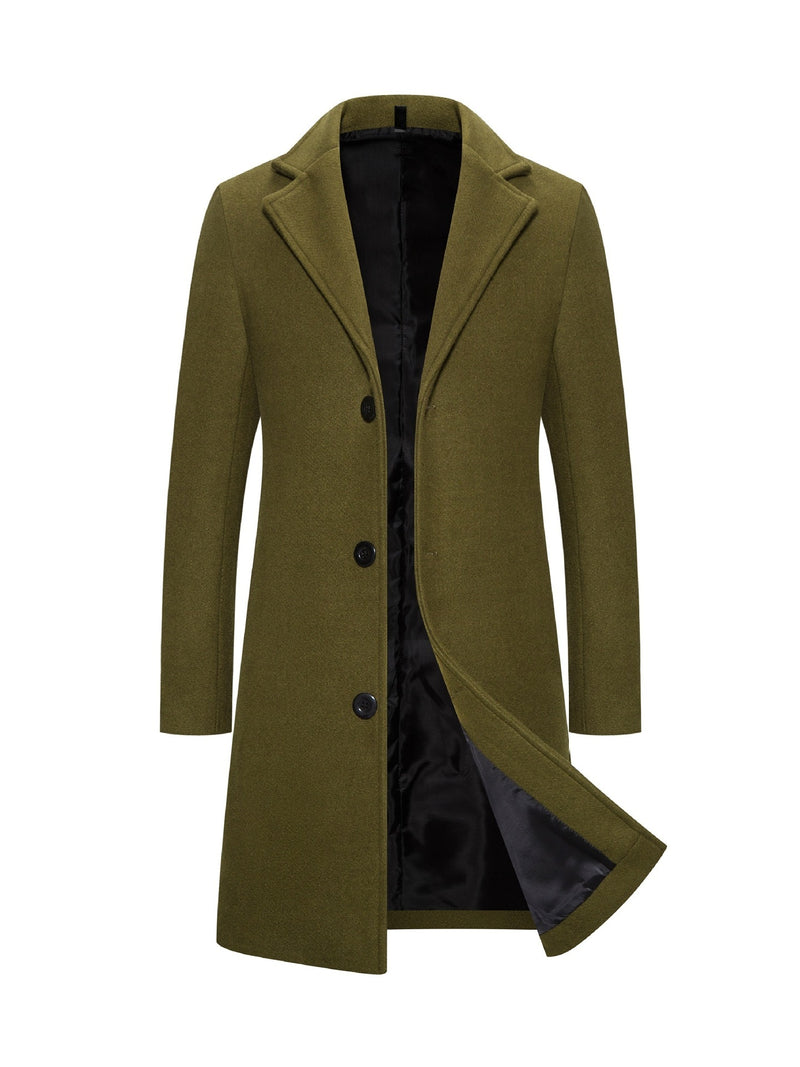 Men's Woolen Slim-fit Mid-length Trench Coat