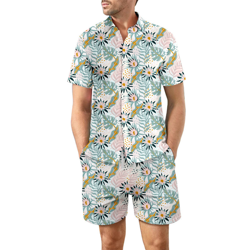 2Pcs Printed Beach Shirt Summer Suit