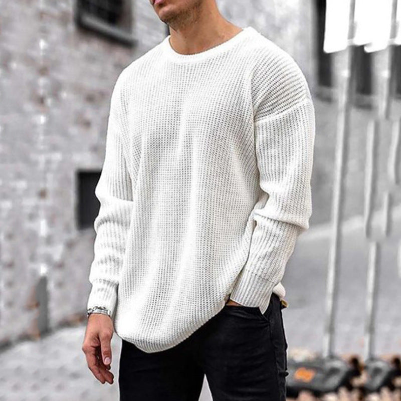Suéter de cuello redondo de color sólido con top de punto para hombre
