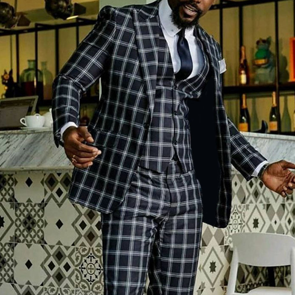 Casual Checkered two piece suit for men