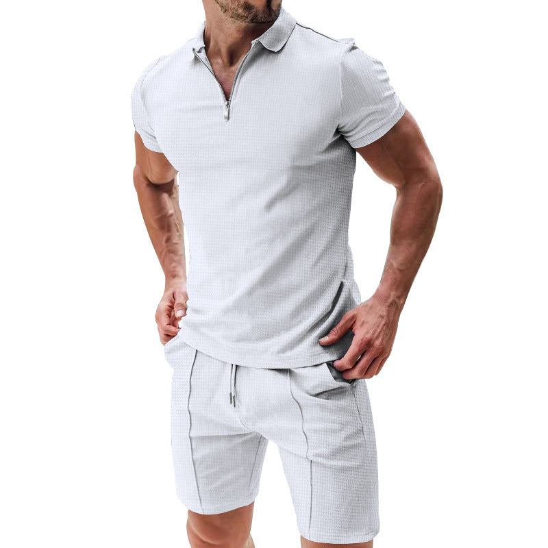 Summer Zipper Lapel Short-sleeved Versatile T-shirt Set