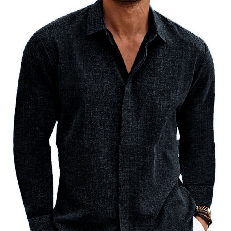 Long Sleeve Solid Color Cotton Linen Shirt Men