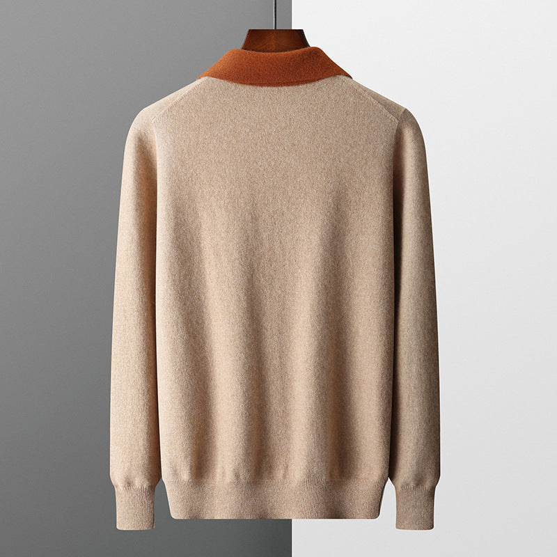 Wool Knitted Half-open Polo Long-sleeved Fleece Sweater