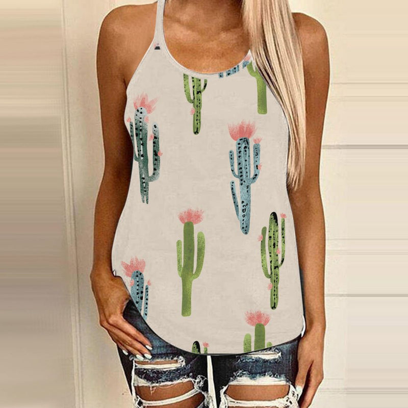 Sunflower Print Cutout Back Camisole Top Women