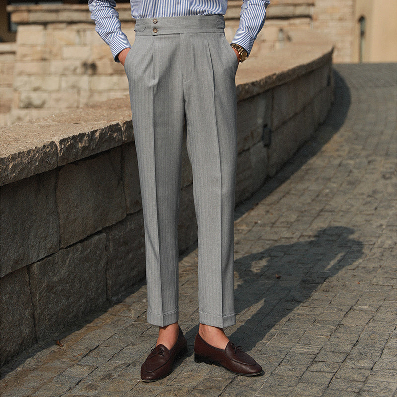 Men's All-match Business Stripe High Waist Straight Trousers