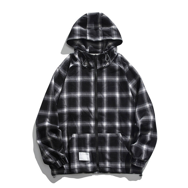 Plaid Hooded Zipper Sweater